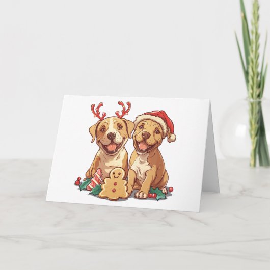 Vrolijk Kerstfeest Pit Bull Dogs Feestdagen Kaart (Voorkant)