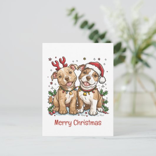 Vrolijk Kerstfeest Pit Bull Dogs Feestdagenkaart (Staand voorkant)