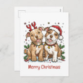 Vrolijk Kerstfeest Pit Bull Dogs Feestdagenkaart (Voorkant / Achterkant)
