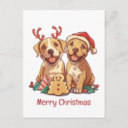 Vrolijk Kerstfeest Pit Bull Dogs Feestdagenkaart (Voorkant)