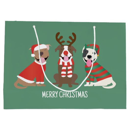 Vrolijk Kerstfeest Pit Bull Dogs Groot Cadeauzakje (Achterkant)