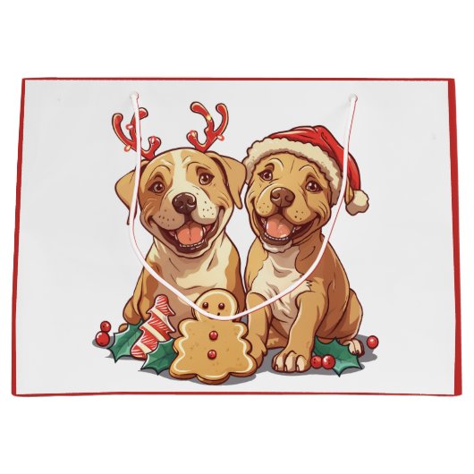Vrolijk Kerstfeest Pit Bull Dogs Groot Cadeauzakje (Voorkant)