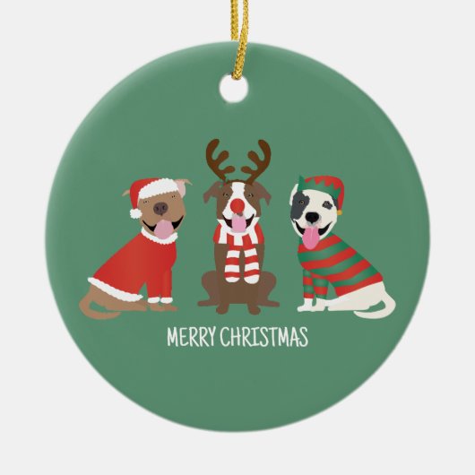 Vrolijk Kerstfeest Pit Bull Dogs Keramisch Ornament (Voorkant)
