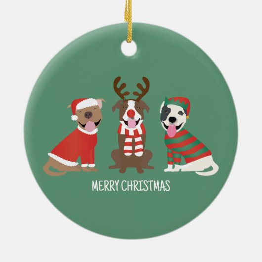 Vrolijk Kerstfeest Pit Bull Dogs Keramisch Ornament (Achterkant)