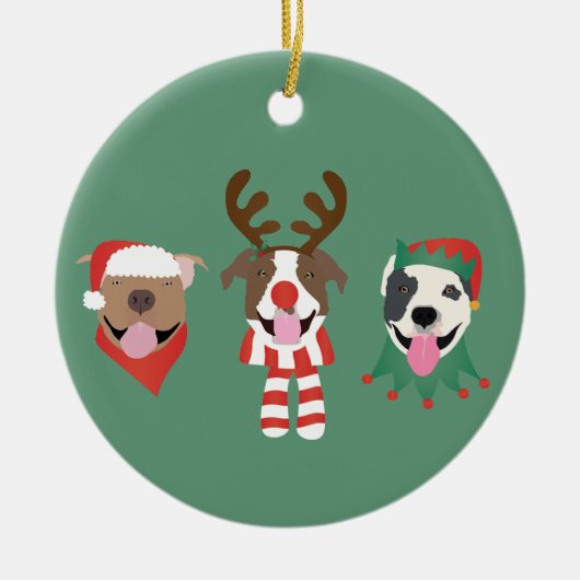 Vrolijk Kerstfeest Pit Bull Dogs Keramisch Ornament (Voorkant)