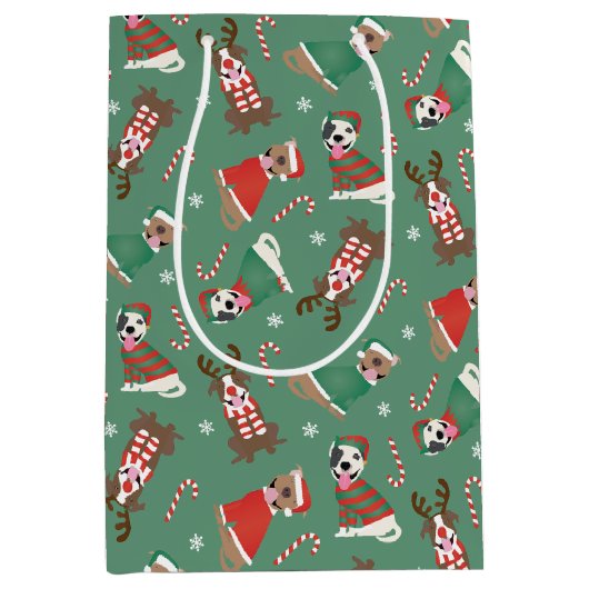 Vrolijk Kerstfeest Pit Bull Dogs Medium Cadeauzakje (Voorkant)