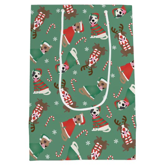 Vrolijk Kerstfeest Pit Bull Dogs Medium Cadeauzakje (Achterkant)