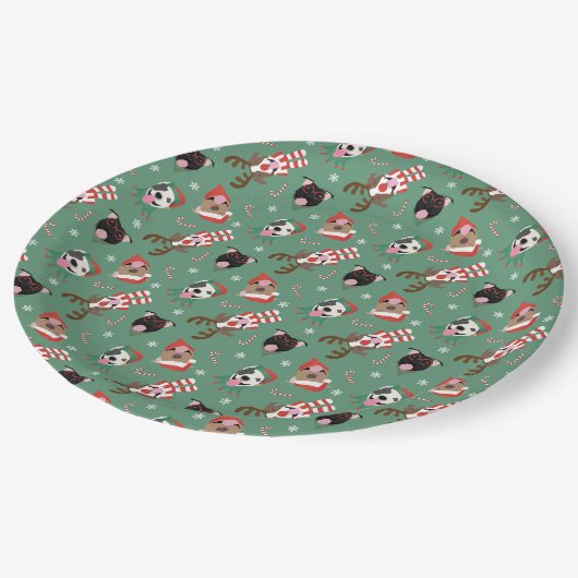 Vrolijk Kerstfeest Pit Bull Dogs Papieren Bordje (Gekanteld)