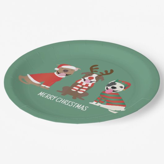 Vrolijk Kerstfeest Pit Bull Dogs Papieren Bordje (Gekanteld)