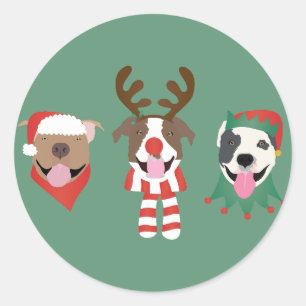 Vrolijk Kerstfeest Pit Bull Dogs Ronde Sticker