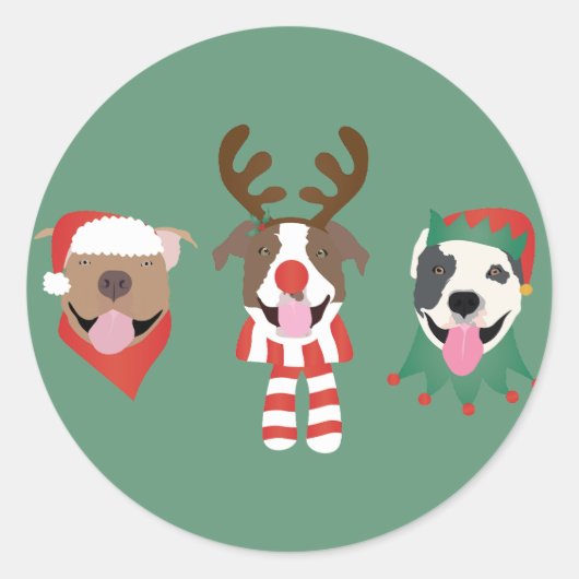 Vrolijk Kerstfeest Pit Bull Dogs Ronde Sticker (Voorkant)