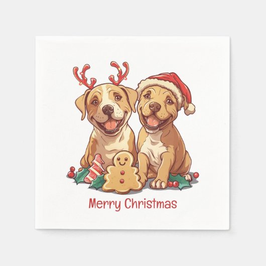 Vrolijk Kerstfeest Pit Bull Dogs Servet (Voorkant)