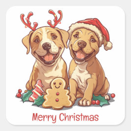 Vrolijk Kerstfeest Pit Bull Dogs Vierkante Sticker