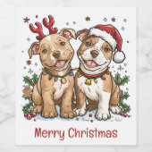 Vrolijk Kerstfeest Pit Bull Dogs Wijn Etiket (Enkel label)