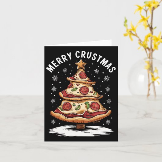 Vrolijk Kerstfeest Pizza Kerstboom Xmas Funny Piz Kaart (Gele Bloem)
