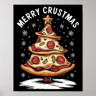 Vrolijk Kerstfeest Pizza Kerstboom Xmas Funny Piz Poster