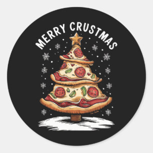 Vrolijk Kerstfeest Pizza Kerstboom Xmas Funny Piz Ronde Sticker