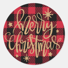 Vrolijk Kerstfeest Plaid Buffalo Ronde Sticker