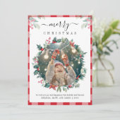 Vrolijk Kerstfeest Plaid Foto Mistletoe Feestdagenkaart (Staand voorkant)