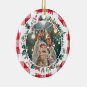 Vrolijk Kerstfeest Plaid Foto Mistletoe Keramisch Ornament (Rechts)