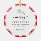 Vrolijk Kerstfeest Plaid Foto Mistletoe Keramisch Ornament (Achterkant)