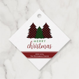 Vrolijk Kerstfeest Plaid Patroon Kerstboom Bedankjes Labels