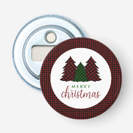 Vrolijk Kerstfeest Plaid Patroon Kerstboom Button Flesopener