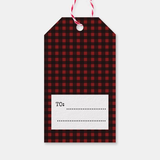 Vrolijk Kerstfeest Plaid Patroon Kerstboom Cadeaulabel (Achterkant)