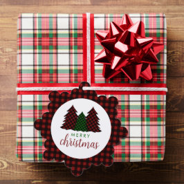 Vrolijk Kerstfeest Plaid Patroon Kerstboom Ornament Kaart