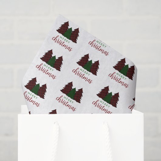 Vrolijk Kerstfeest Plaid Patroon Kerstboom Tissuepapier (Cadeauzakje)