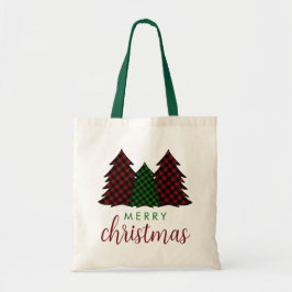 Vrolijk Kerstfeest Plaid Patroon Kerstboom Tote Bag