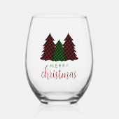 Vrolijk Kerstfeest Plaid Patroon Kerstboom Wijnglas Zonder Voet (Voorkant)
