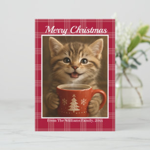 Vrolijk kerstfeest plaid rode schattige kitten fot feestdagenkaart