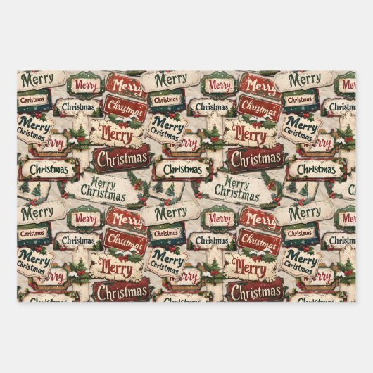 Vrolijk Kerstfeest Plaques en Tekens Inpakpapier Vel (Voorkant 3)
