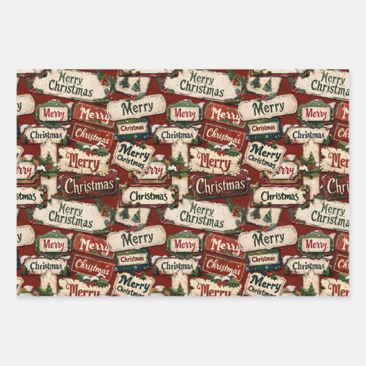 Vrolijk Kerstfeest Plaques en Tekens Inpakpapier Vel (Voorkant)