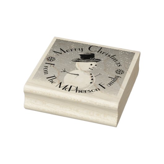 Vrolijk kerstfeest, plus je familienaam, sneeuwman rubberstempel (Stempel)