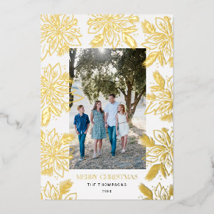 Vrolijk kerstfeest Poinsettia Bloem Lijst Folie Feestdagenkaart