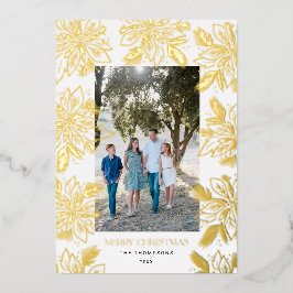 Vrolijk kerstfeest Poinsettia Bloem Lijst Folie Feestdagenkaart