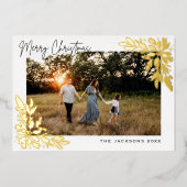 Vrolijk Kerstfeest Poinsettia Design Folie Feestdagenkaart (Voorkant)