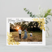 Vrolijk Kerstfeest Poinsettia Design Folie Feestdagenkaart (Staand Voorkant)