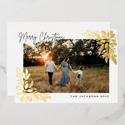 Vrolijk Kerstfeest Poinsettia Design Folie Feestdagenkaart (Voorkant / Achterkant)