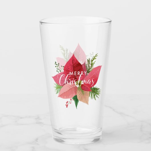Vrolijk kerstfeest Poinsettia en Holly Glas (Voorkant)