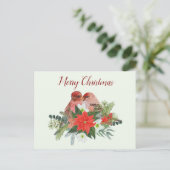 Vrolijk kerstfeest, Poinsettia en twee rode vogels Feestdagenkaart (Staand voorkant)