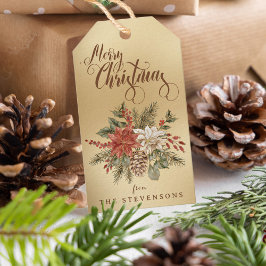 Vrolijk kerstfeest Poinsettia Faux Gold Holiday Cadeaulabel