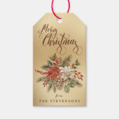 Vrolijk kerstfeest Poinsettia Faux Gold Holiday Cadeaulabel (Voorkant)