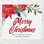 Vrolijk kerstfeest Poinsettia Floral Holiday Party Sparkling Wijnetiket (Enkel label)