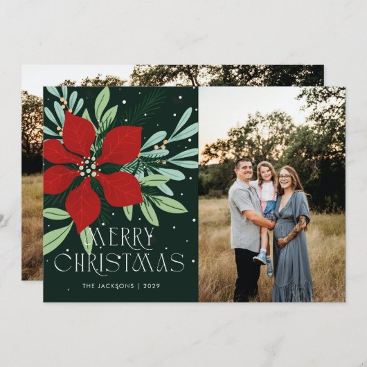 Vrolijk Kerstfeest Poinsettia Kerstontwerp Feestdagenkaart (Voorkant / Achterkant)
