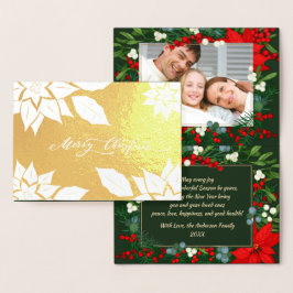 Vrolijk kerstfeest. Poinsettia lijst Luxury Folie Kaarten