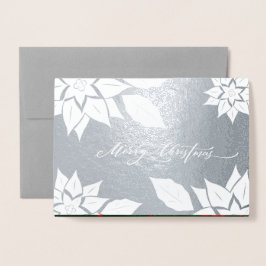 Vrolijk kerstfeest. Poinsettia lijst Luxury Folie Kaarten
