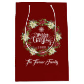 Vrolijk Kerstfeest Poinsettia Monogram Kerstmis Medium Cadeauzakje (Voorkant)